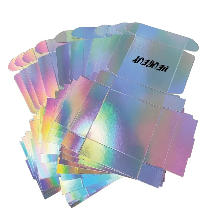 Luxury Custom Logo Printing Rainbow Neon Iridescent Mailing Boxes Holographic cosmetic Shipping Packaging Box