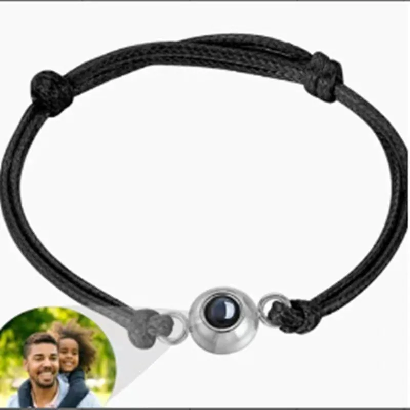 new arrival stainless steel photo projection pendant custom leather rope bracelet