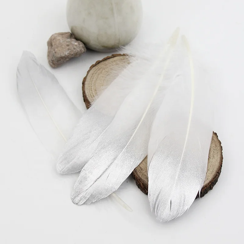 6.8-8.8 Inch(17-22 cm) Wholesale DIY Golden Tipped Goose Feathers With Crimp hat for Hat Decorations
