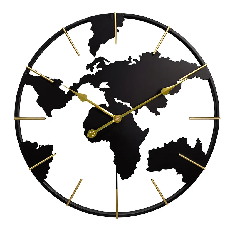 New arrival modern art decoration living room circular iron office clocks design world map wall clock