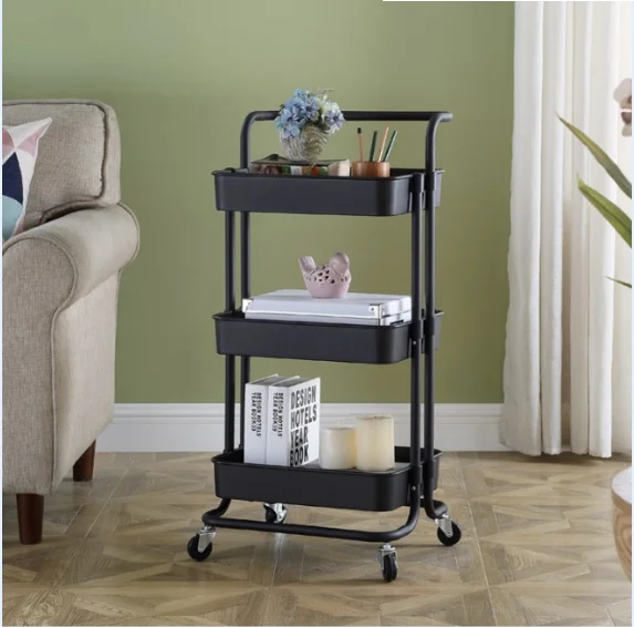 Zhenzhi Kitchen Bathroom Cart European Thickened Can Move 3-tier Utility Rolling Trolley Home Storage OEM Stainless Steel SGS