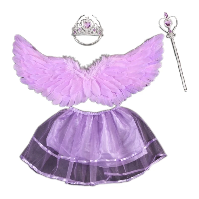 Girls Tulle Tutu Skirt Angel Wings Headband Fairy Magic Wand Suit Girl Princess Party Costume Decoration