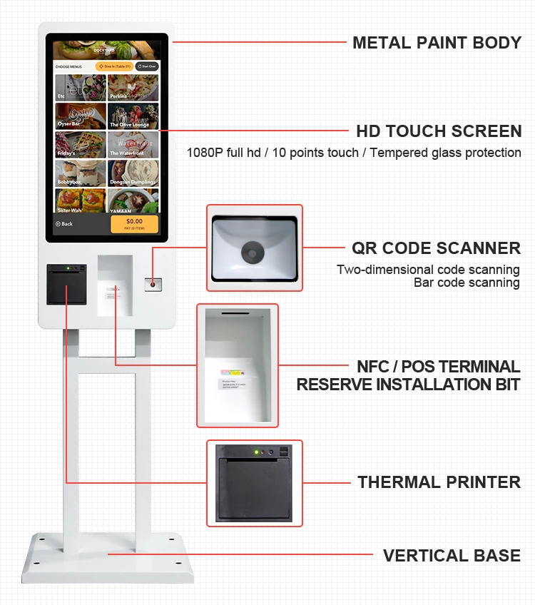 Customized POS system floor stand or wall mount or hanging food ordering kiosks self service payment kiosk restaurant