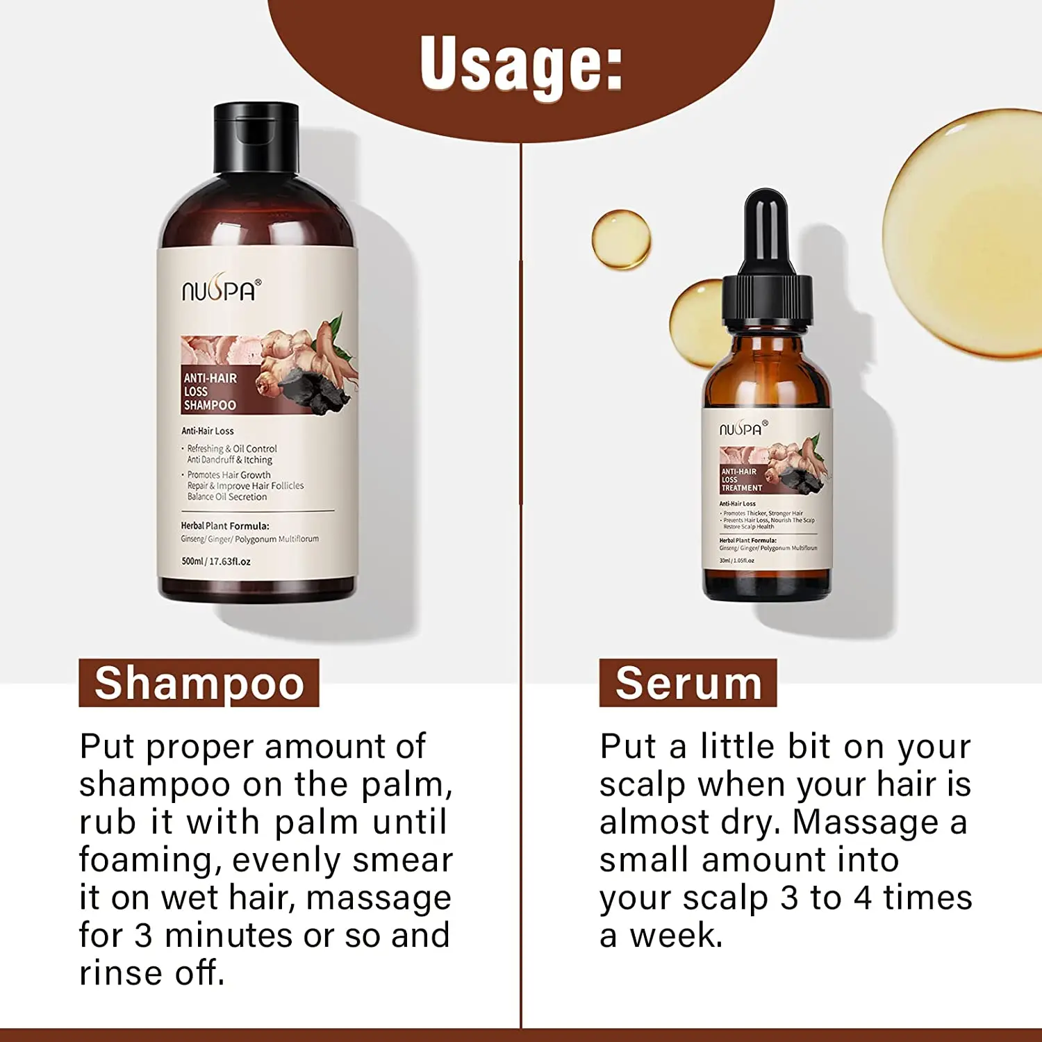 NUSPA Wholesale Pure Herbal Care Set Hair Growth Massage Serum Anti Hair Loss Moisture Shampoo Hair Care Set