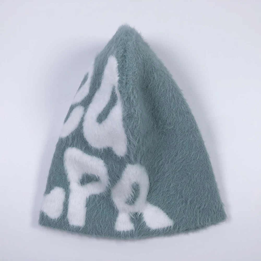 2024 Women fashion fuzzy meaculpa beanie Cute letter Y2K USA style knitting winter caps Custom logo cashmere soft mohair hat