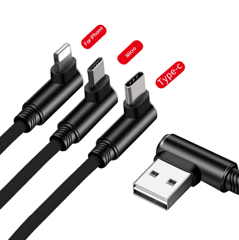  Высококачественный 90 градусов левый правый угол Usb2.0 кабель для быстрой зарядки и передачи данных Iphone зарядное устройство с налокотником Usb-кабель