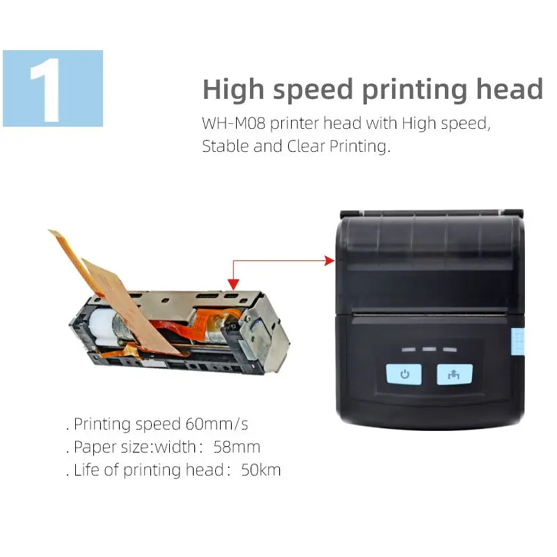 
WH-M08 80mm, Bluetooth interface, IC/SD card Portable handheld thermal printers 
