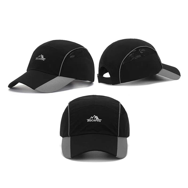 High Quality Quick Dry Running Sports Hats Gray Black Custom Cheap Baseball Cap With Breathable Mesh