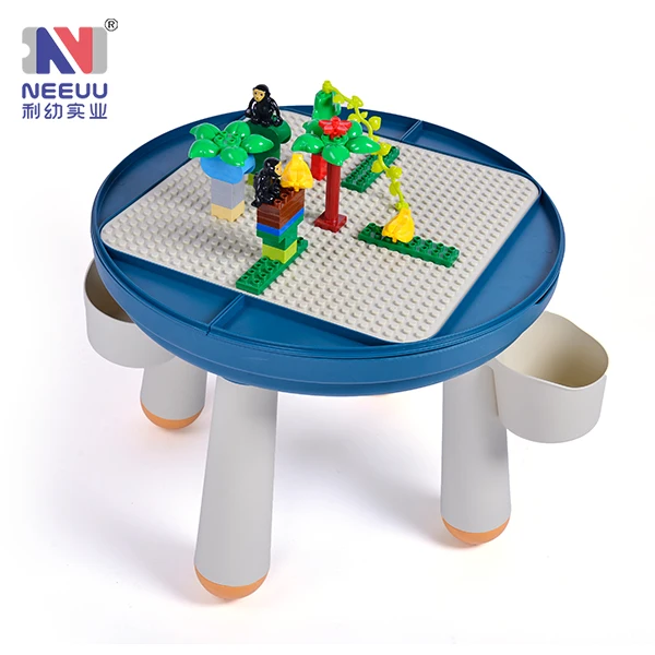 Round DIY kids plastic education multi-function building blocks table drawing table