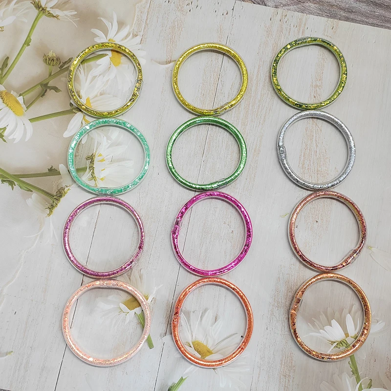 Woying Silicone Jelly Girl Medium Bangle Buddhist Coloful Gold Powder Transparent Temple Thick Tube Clear Charm Bracelet
