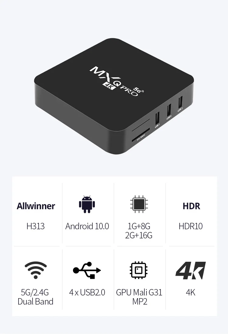 Android Tv Box 10.0 Smart TVBox Wifi HDR 4K H.265 RAM 2g ROM 16G real Media Player Set Top Box