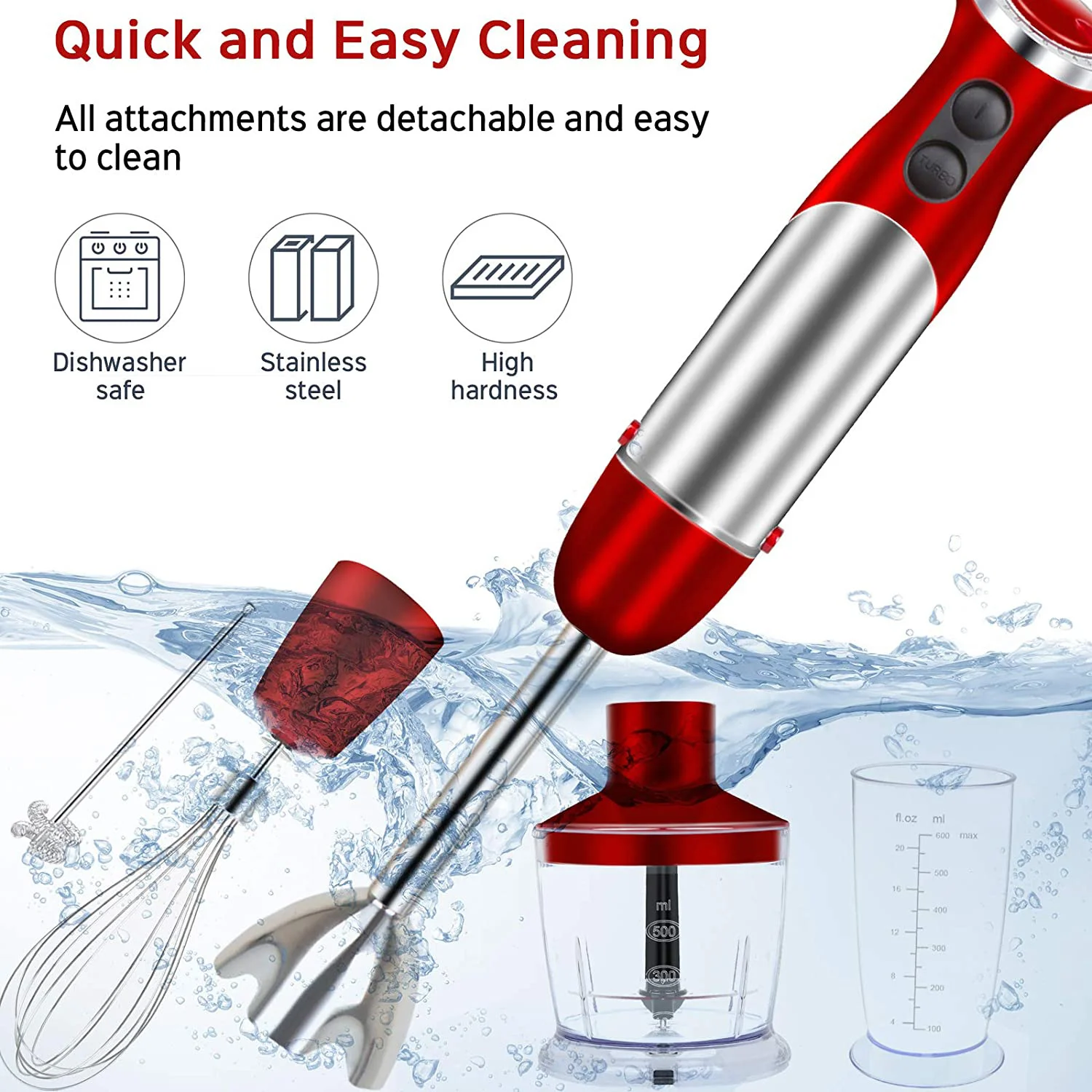 Customized color 4 in 1 hand blender with egg whisk milk frother hand stick blender for making food