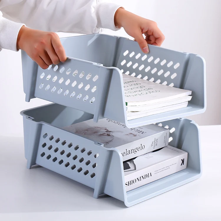 Office Desk File Rack for Stationery Sundries Books Plastic Storage Box Stackable for Office Use