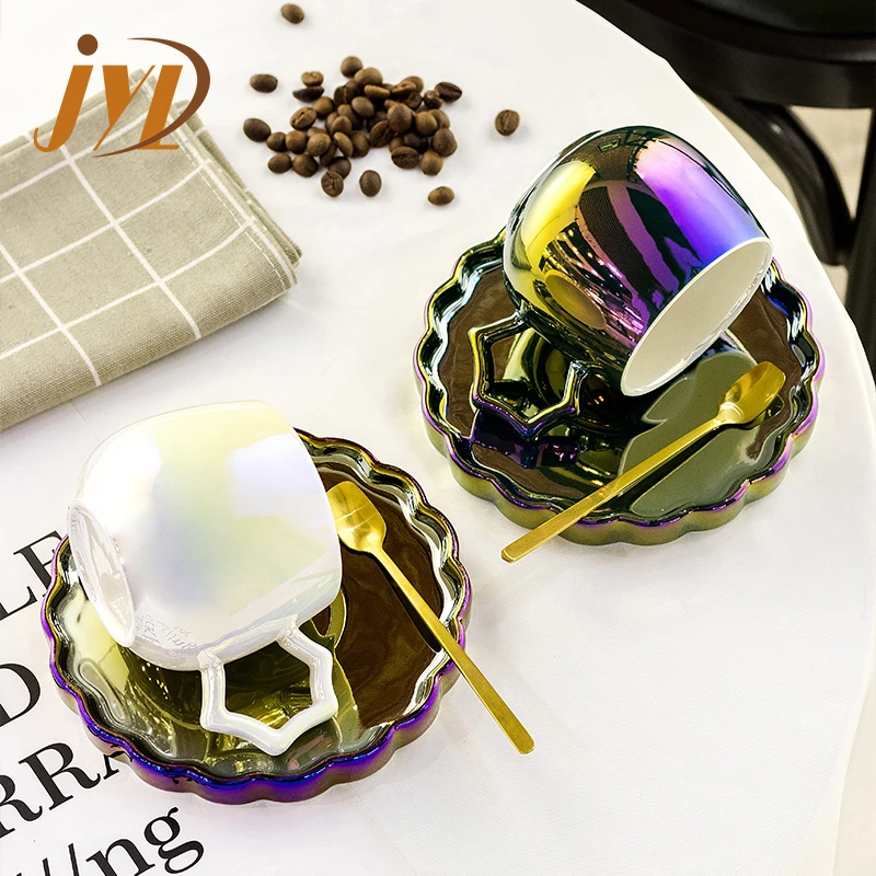 Popular design turkish coffee set glossy ceramic tea coffee cup and saucer set for gift set