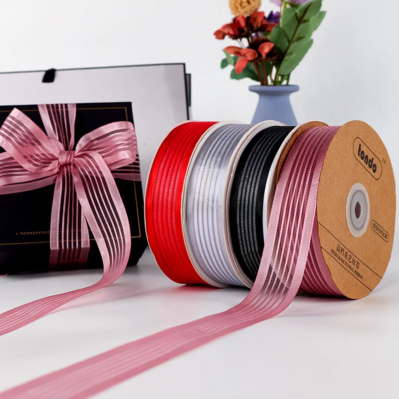 Luxury wired ribbon 1Inch 50 yards snow yarn gift wrapping ribbon for party decoration (1600596848857)