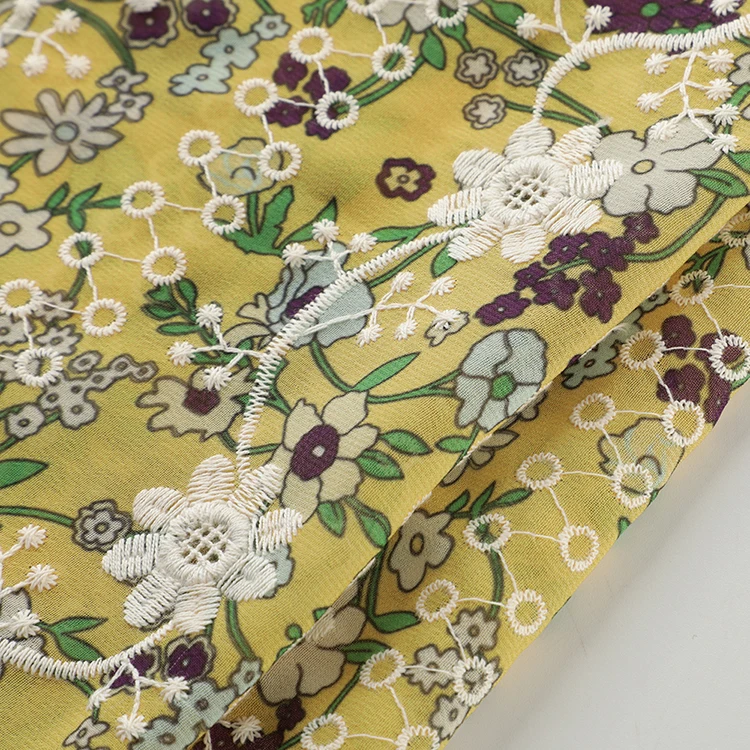 New arrival casual blouse material soft breathable floral embroidery woven TC fabric