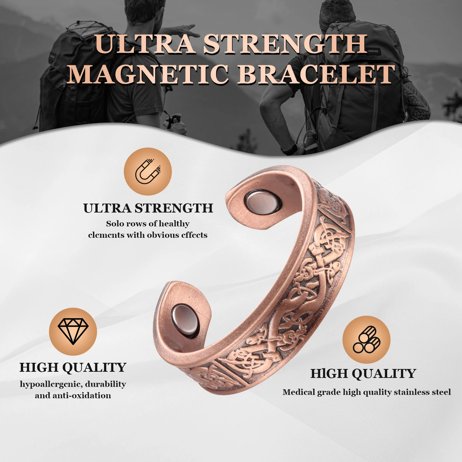 Fashion Jewelry  Adjustable Magnetic Ring Relieve Pain Blood Circulation Vintage Copper Ring custom Cuff ring