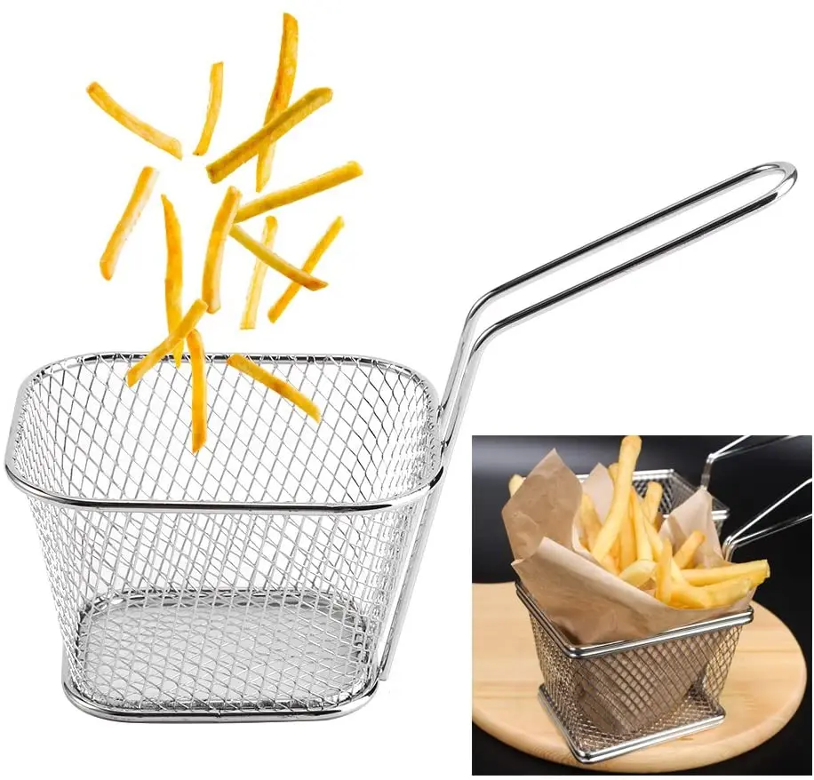 Amazon Hot selling Mini Chip Fries Basket French Fries Holder Food strainer Presentation Mesh Basket for Chips, Fries, Shrimps,