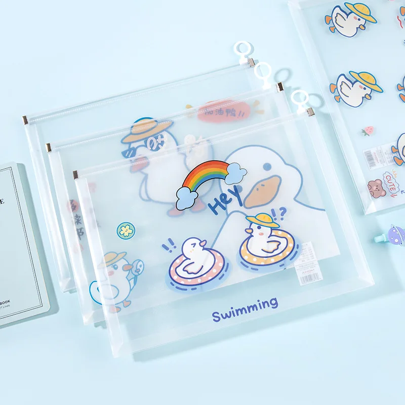 Transparent A4 Waterproof sliding bag PP Student test paper buggy bag file bag thickened