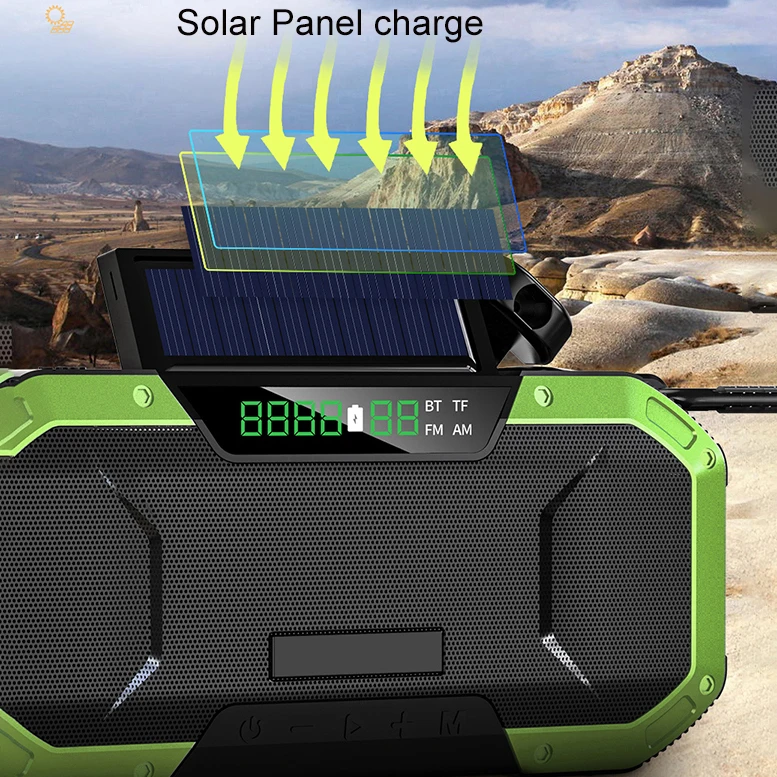 NOAA WB DAB FM Digital Radio wireless solar Speakers with flashlight Power Bank SOS Thermometer portable outdoor and home radio