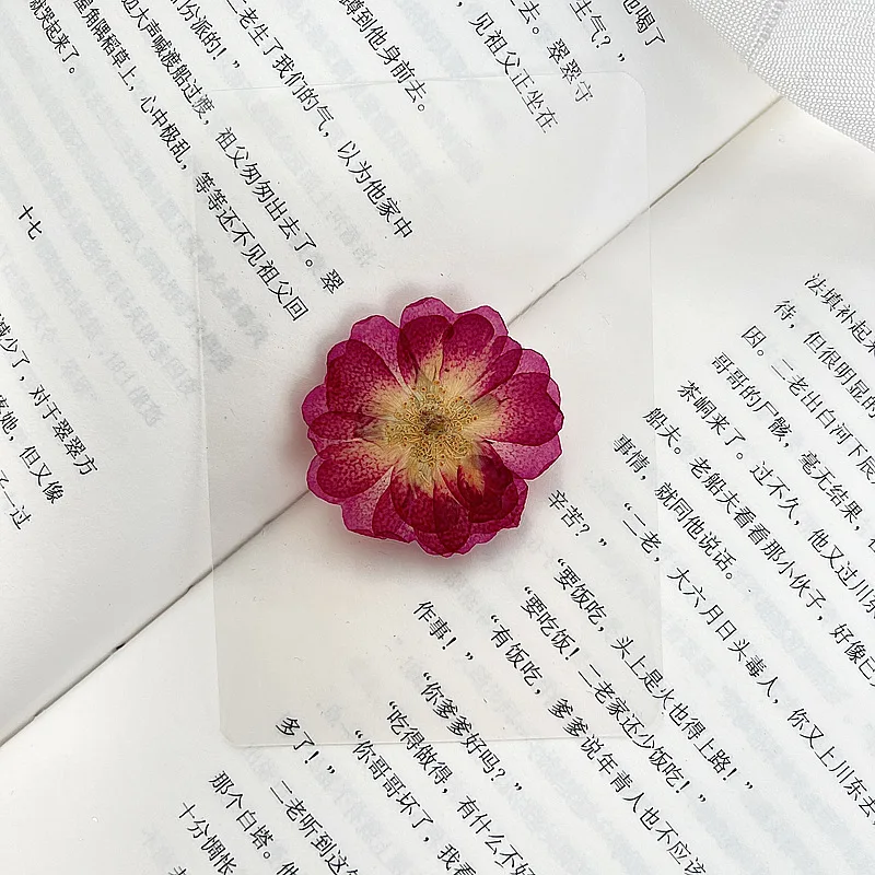 I644 Plastic Bookmark with Dried Flowers Decoration DIY Materials Flowers Embossed