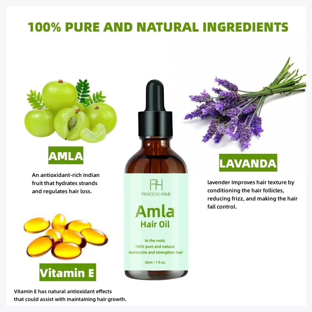 30ml Custom Logo Prevents Hair Breakage Hair Growth Moisturizing Natural and Cold Pressed Organic Amla Hair Essential Oil