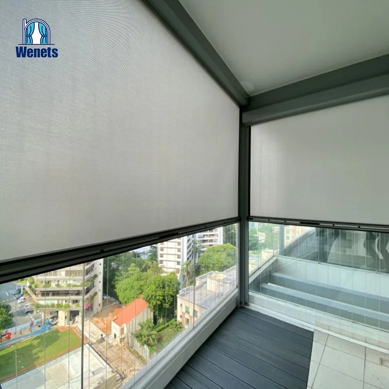 Windproof/Fireproof/waterproof/UV-Protecting Outdoor Motorized Zip Track Blinds For Patio And Swimming Pool