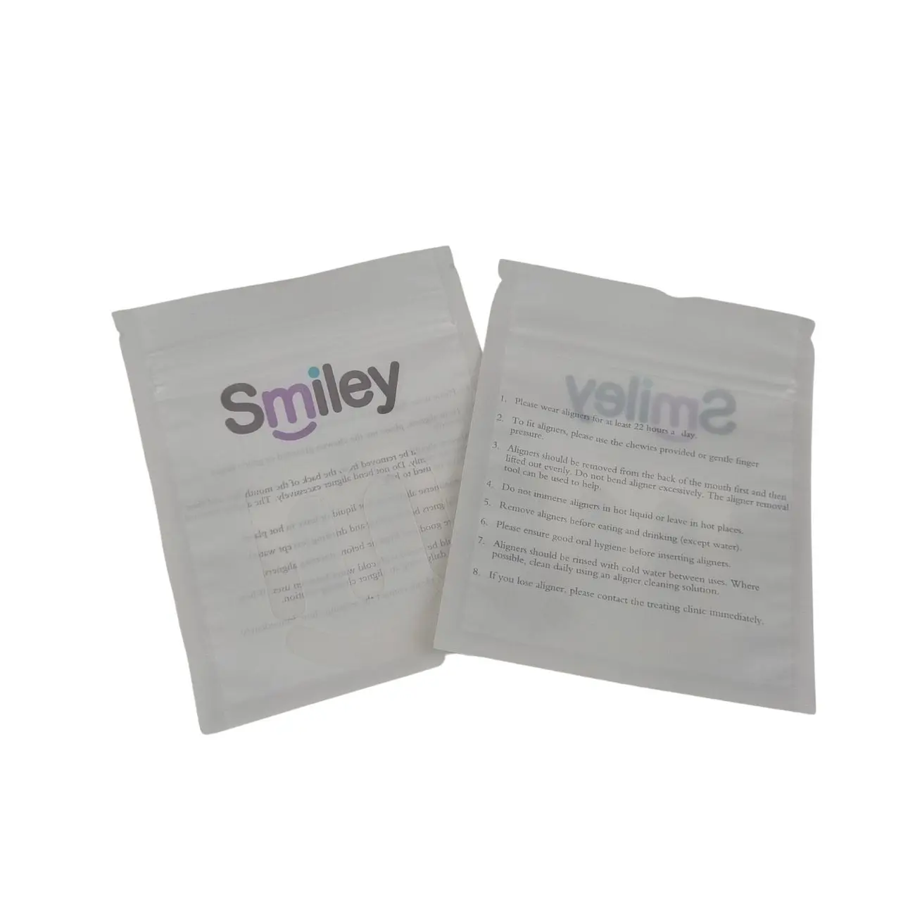 Custom Printed Teeth Home Clear Aligners Mylar Packaging Bags With Reusable Zipper Retainers Flat Bags For Clear Aligner