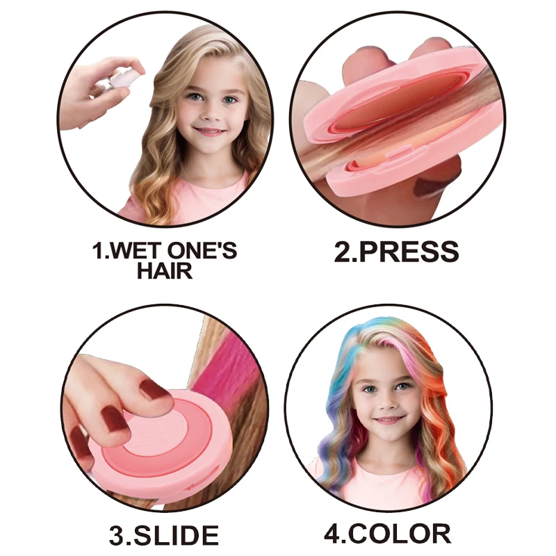 QS New Design Kids Fashion Make-Up Toys 3 Style Children Gift Girl Easy Operation 6 Colors Temporary Hair Chalk Coloring Toys