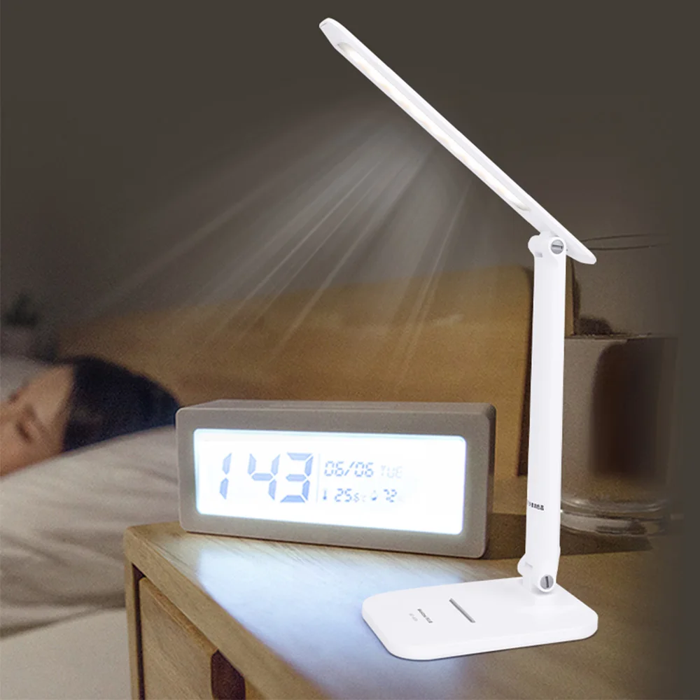3 Color Adjust night lights Student Table Lamp LED Stepless Dimming Light Folding Charger Light Lamp with USB Port