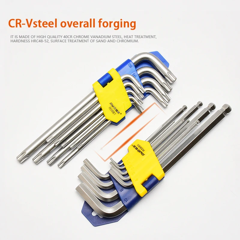 9PCS Allen Keys L Type Hex Wrench Flat Ball Star Torx Head Spanner CR-V Hexagonal Wrench Set Multifunction Hand Tools