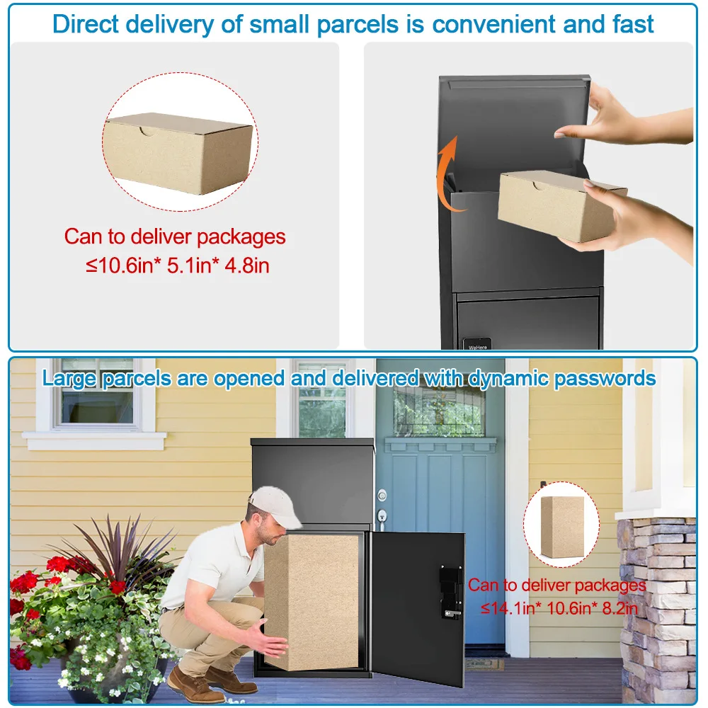 MB02 Anti Theft Outdoor Smart Mailbox Metal Parcel Delivery Box for Home Letter Drop Mail Box Lockabel Keyless Unlock Parcel Box