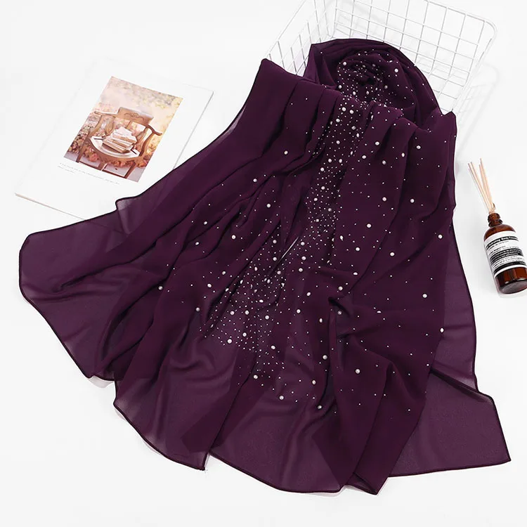 Новинка 2021, модный головной платок из жемчужного шифона, шаль, шифоновый шарф для женщин, хиджаб, шарф, хиджаб