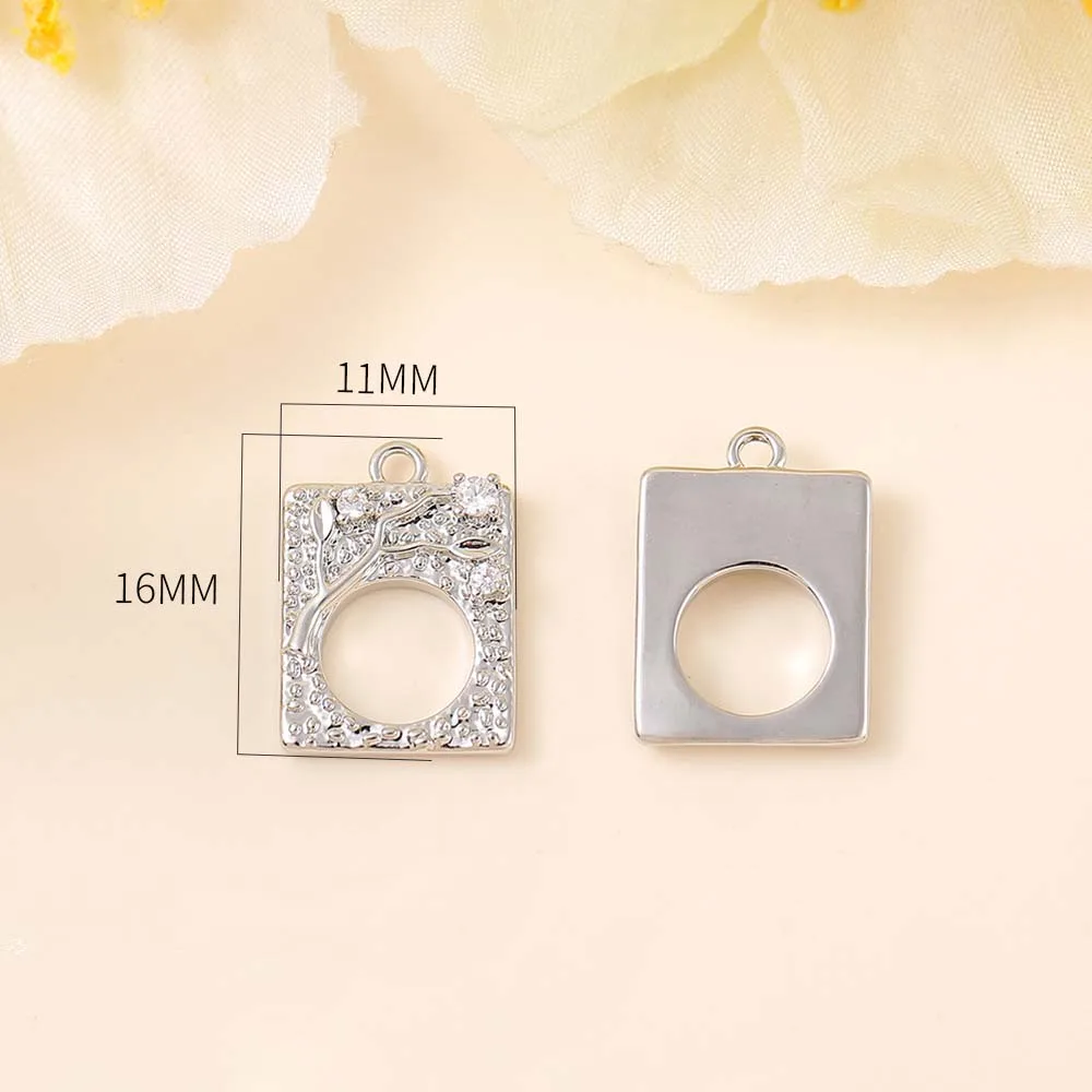 Semi-finished jewelry accessories materials metal inlaid with zircon square pendant necklace bracelet earrings pendant