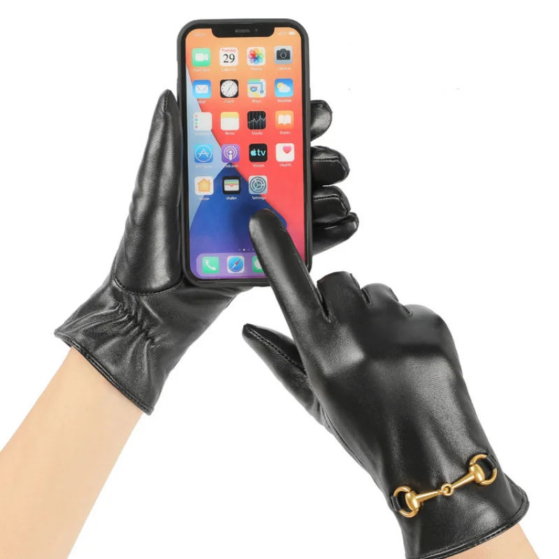 Новый дизайн зимние перчатки из натуральной овечьей кожи для сенсорных экранов Женские кожаные