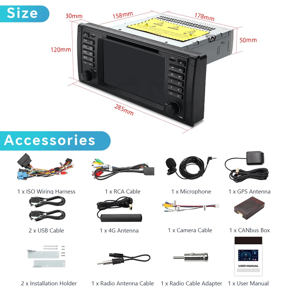 7Inch Android AUTO Carplay Car Multimedia Radio Bluetooth Gps Navigation For BMW X5 E53 5 series E38 E39