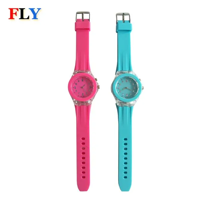 Silicone Wrist Quartz Watches With Color Changing Flashing Light analogue watch