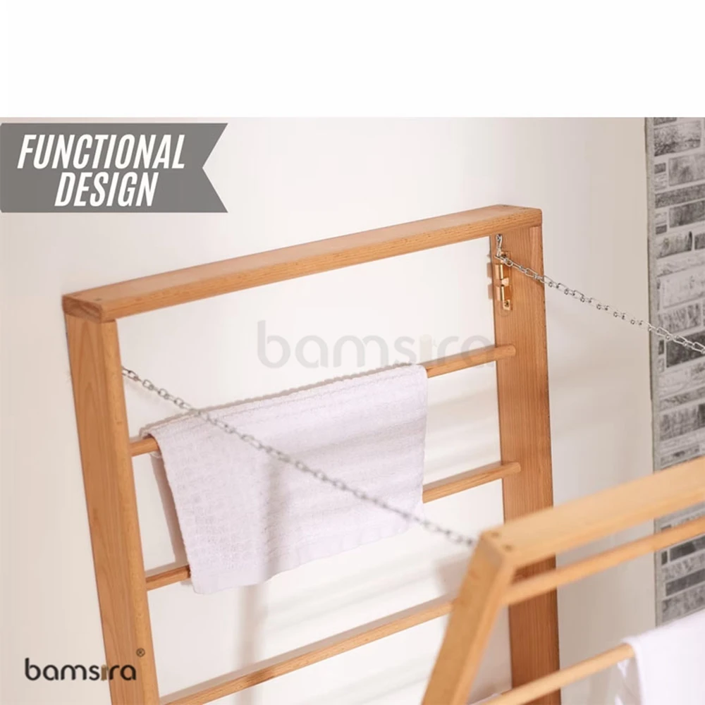 Folding Wooden Wall Mounted Portable Clothes Dryer Airer With Double Side Bars for Cloth , Wall Dryer