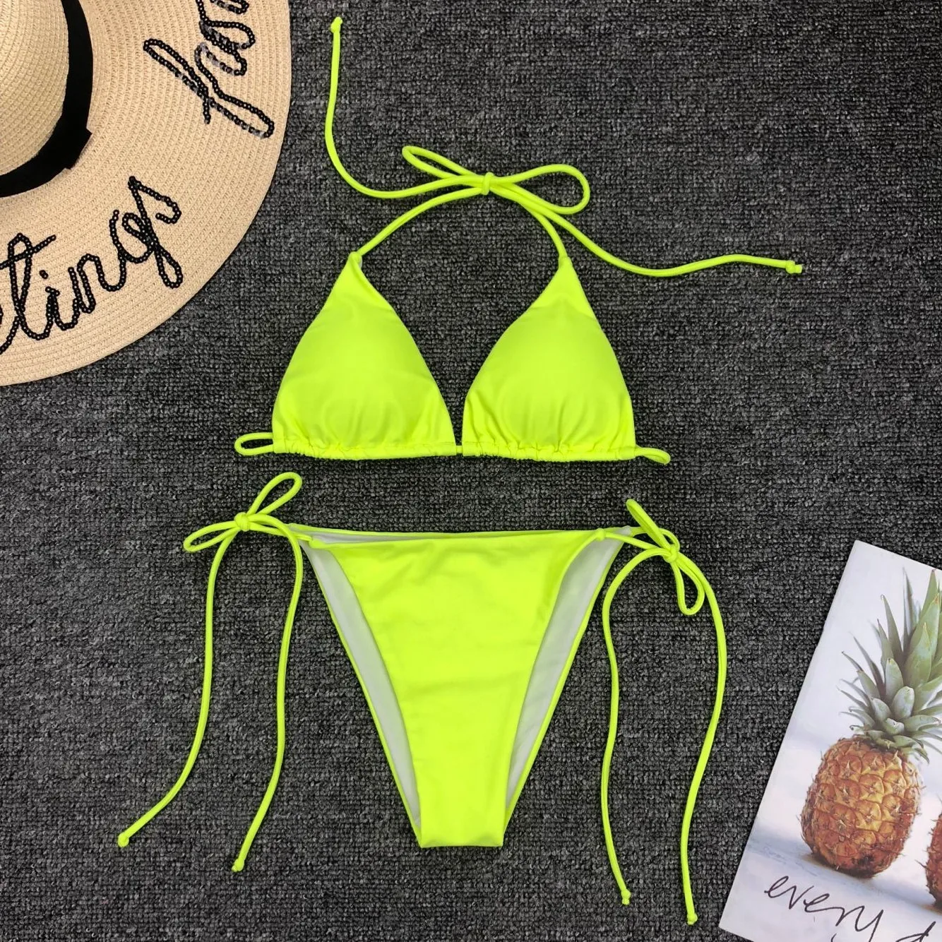 2022 Solid Teardrop String Bikini Thong Bikini Swimwear Womens Bikini Swimsuit with Custom Logo