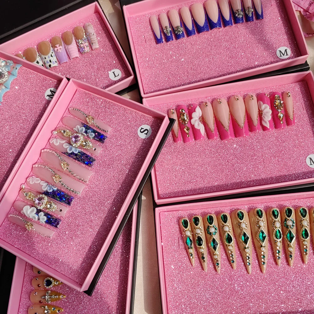New spring  press on nails New Fashion Design Custom Middle Oval Black French White  ABS Acrylic Artificial Fingernails