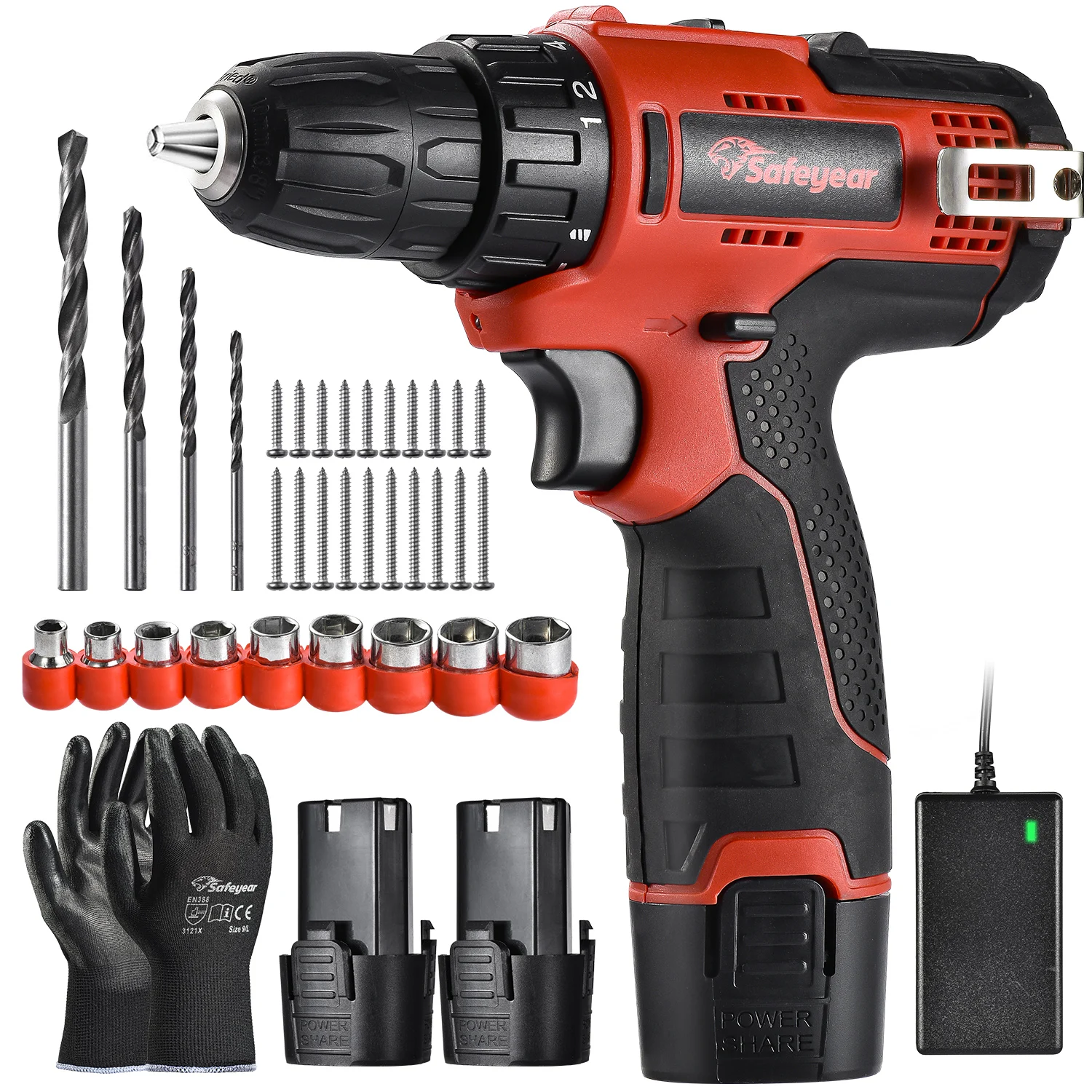  SAFETYEAR 12V Max Cordless Drill Machine 41 PCS Combo Kit Lithium-Ion Battery Tool Set Mini Hand Driver Electric