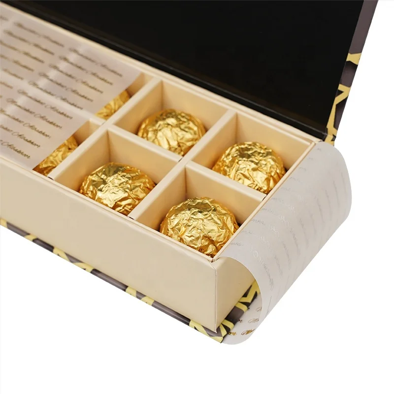 Изготовленный на заказ логотип премиум класса Роскошная картонная бумажная упаковка 8 штук шоколадные конфеты подарочная Магнитная коробка с разделителем