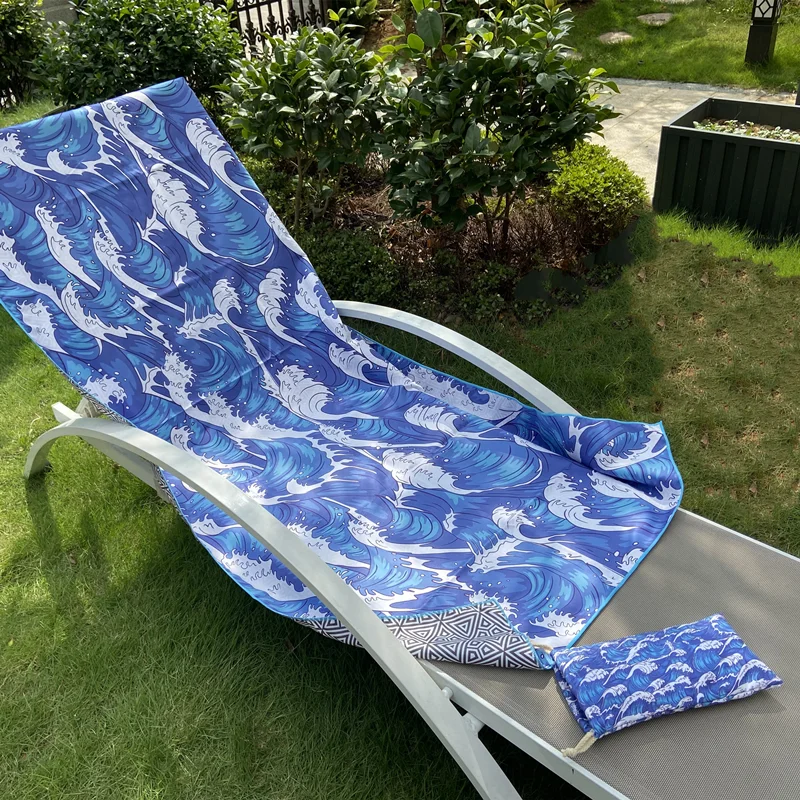 high quality ready to ship quick dry Suede Microfiber Two Side Printed recycled plastic sand free beach towel with matching bag