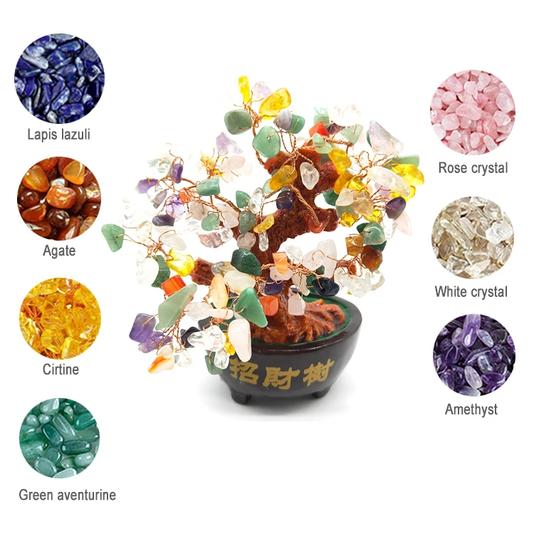 
18Cm Natural Jewelry Amethyst Crystal Money Tree Rose Quartz Jade Gemstone Tree Agate Crystal Tree 