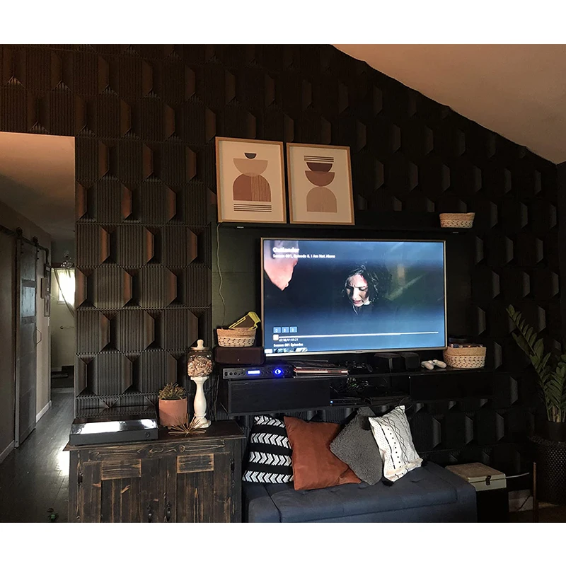 3d big 500*5000mm papier peint panel for interior wall decoration pvc 3d hexagon wall panels black