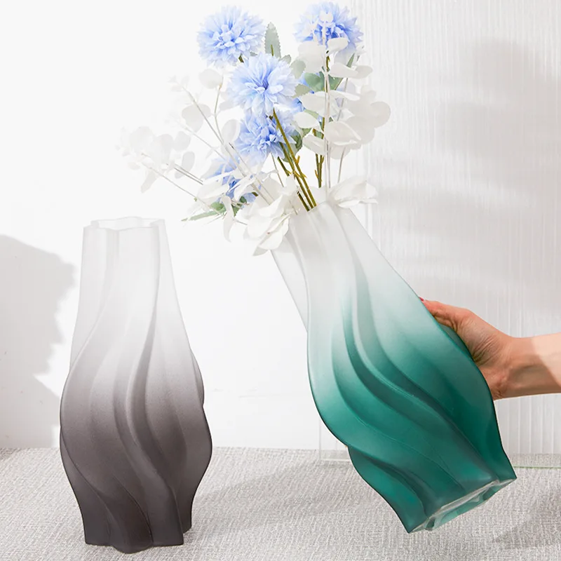 Colourful Ribbed Glass Bud Vase Frosted Tall Pink Green Purple Crystal Modern Art Table Floor Flower Vase Wedding Centerpiece