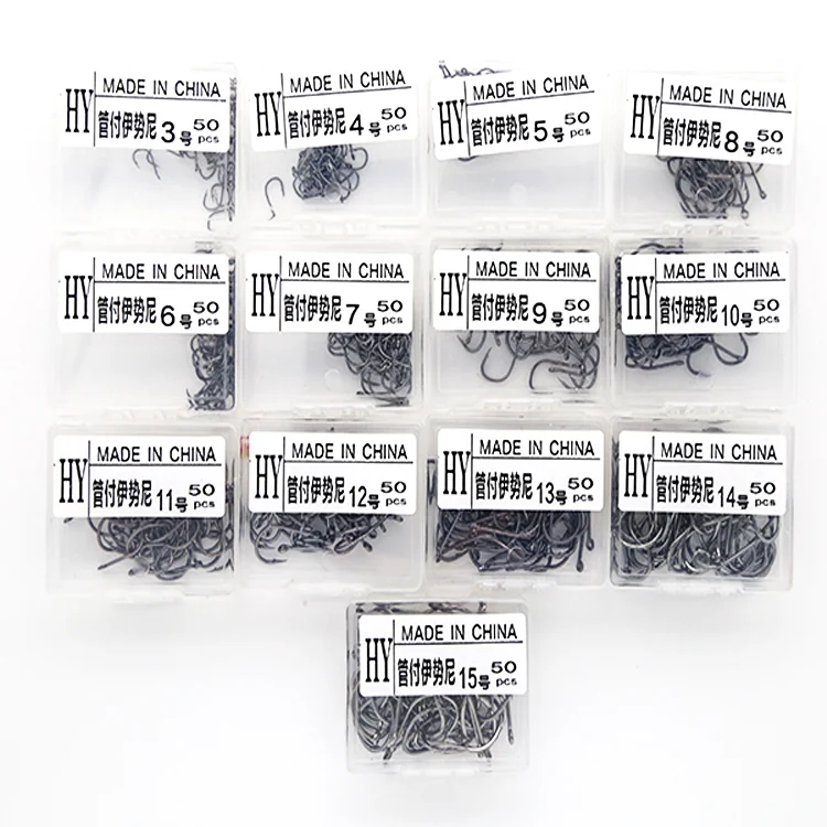 Made In China Bait Elastic Bands 100pcs /box 3-12# Black Gold Frozen Squid Fishing Bait High Carbon Steel Hook