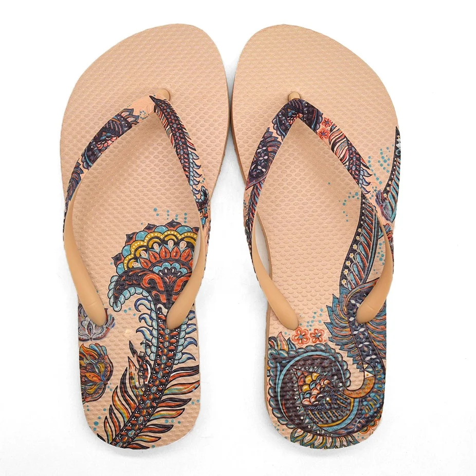 Summer Wholesale Popular Style Rubber Sole Digital Print Women Slippers