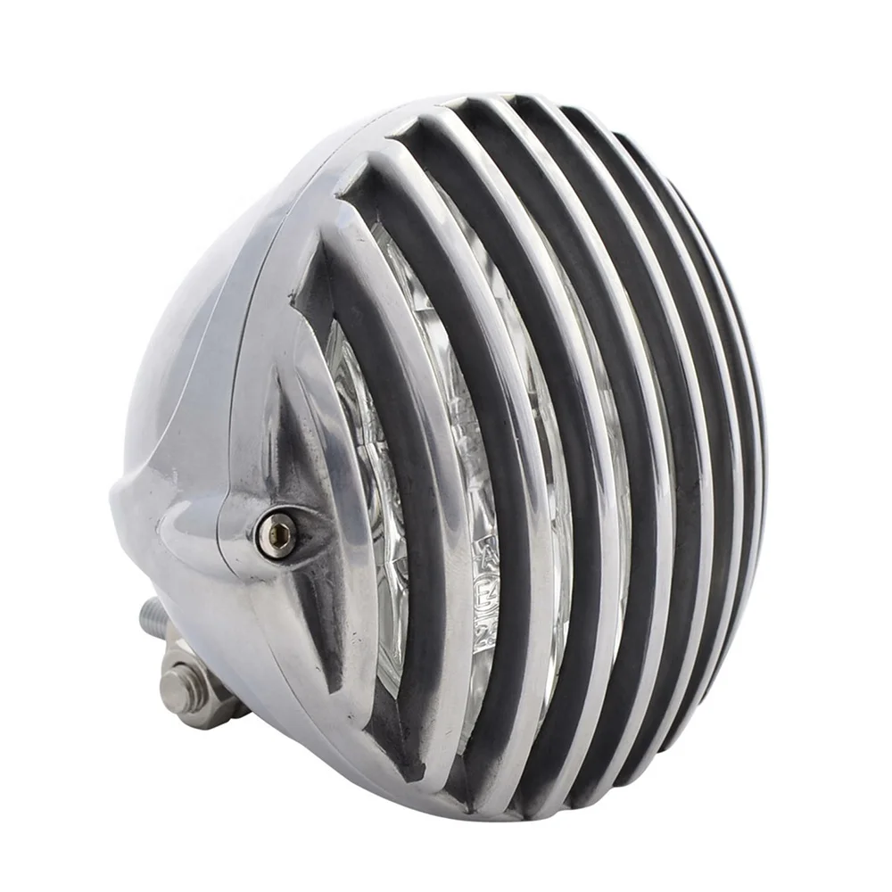 5 Inch Motorcycle Chrome Prison Grill Lamp Headlight Compatible For Cruiser Chopper Bobber Custom