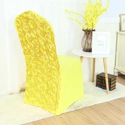 Luxury High Stretch Spandex Wedding Banquet Dining Spandex Rosette Flower Chair Cover Seat Covers For Wedding Banquet Chair